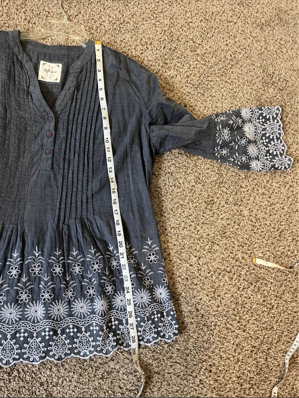 Style & Co. Indigo Blue Embroidered Peasant Tunic - Picture 6 of 10